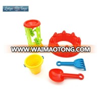 Hot Item Cheap Beach Toys Set 5 pcs with Sand Wheel Water Pail Shovel Rake Castle Molds Playset